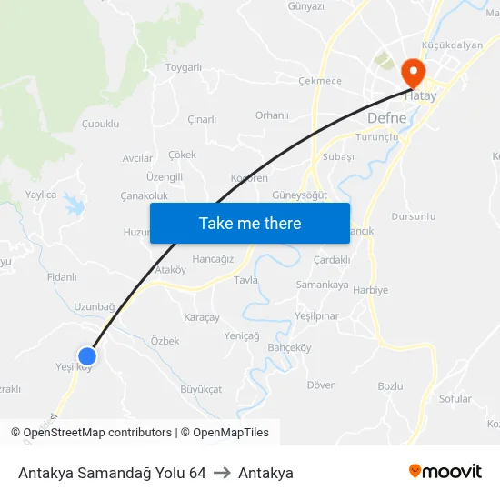 Antakya Samandağ Yolu 64 to Antakya map