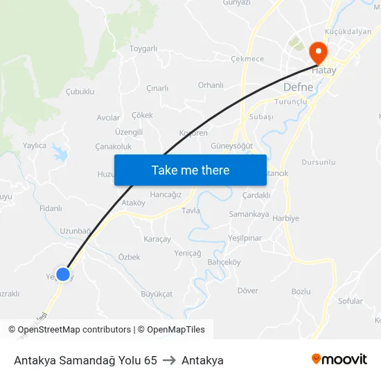 Antakya Samandağ Yolu 65 to Antakya map