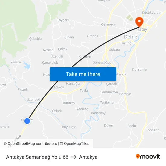 Antakya Samandağ Yolu 66 to Antakya map