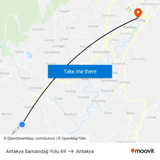 Antakya Samandağ Yolu 69 to Antakya map