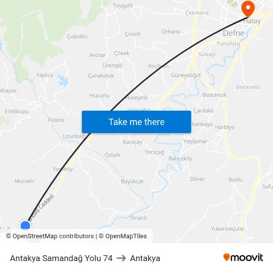 Antakya Samandağ Yolu 74 to Antakya map