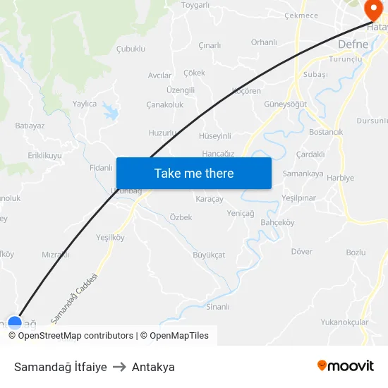 Samandağ İtfaiye to Antakya map