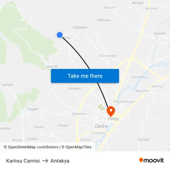 Karlısu Camisi to Antakya map