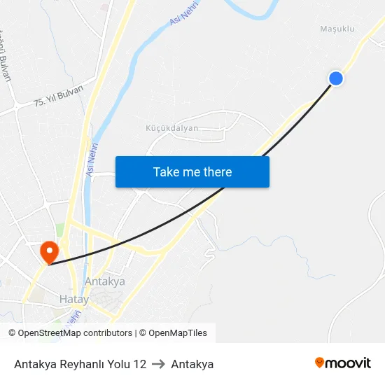 Antakya Reyhanlı Yolu 12 to Antakya map