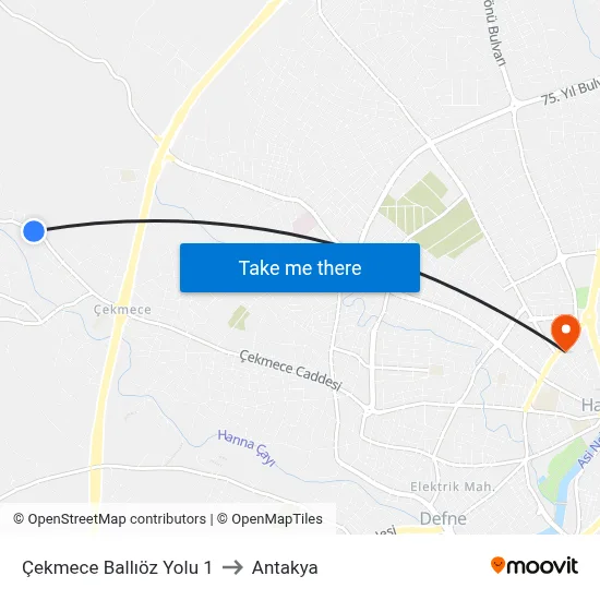 Çekmece Ballıöz Yolu 1 to Antakya map