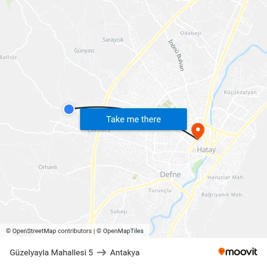 Güzelyayla Mahallesi 5 to Antakya map