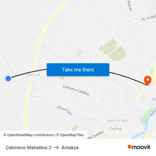 Çekmece Mahallesi 2 to Antakya map
