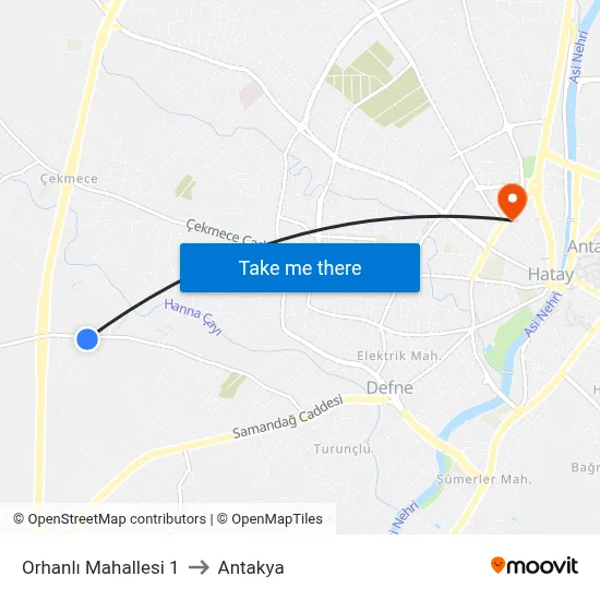 Orhanlı Mahallesi 1 to Antakya map