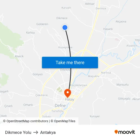 Dikmece Yolu to Antakya map