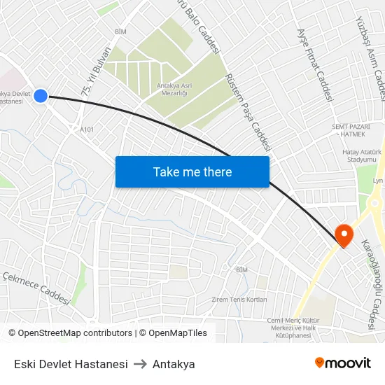 Eski Devlet Hastanesi to Antakya map