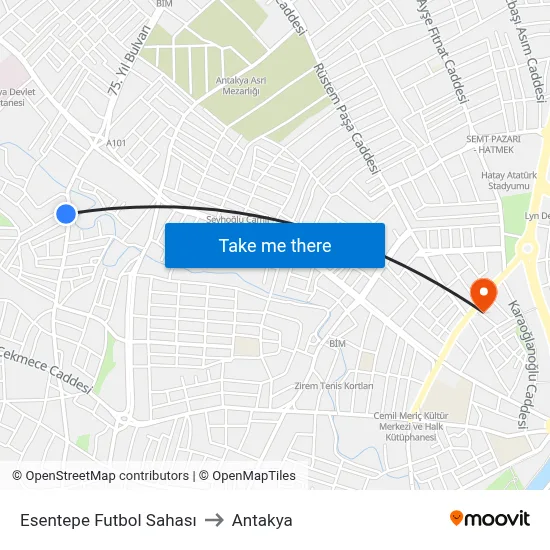 Esentepe Futbol Sahası to Antakya map
