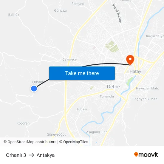 Orhanlı 3 to Antakya map