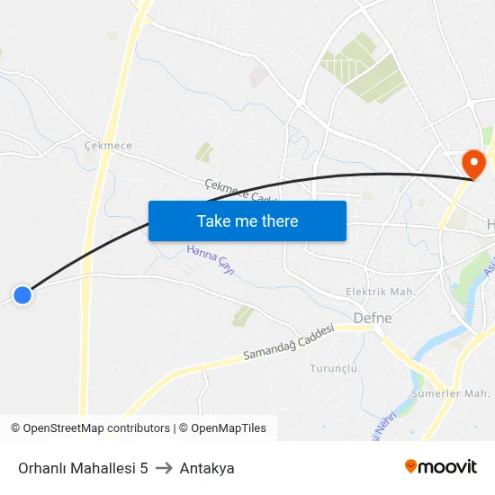 Orhanlı Mahallesi 5 to Antakya map