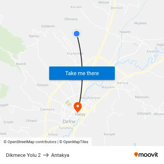 Dikmece Yolu 2 to Antakya map