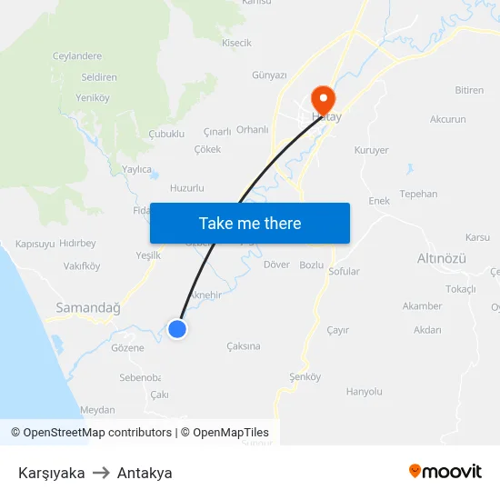 Karşıyaka to Antakya map