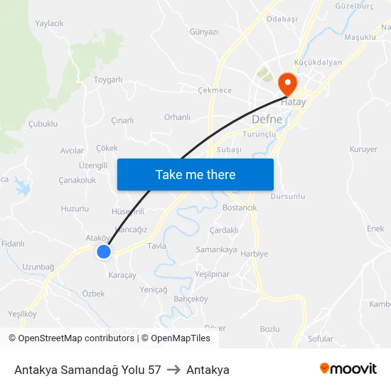 Antakya Samandağ Yolu 57 to Antakya map