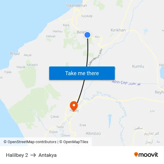 Halilbey 2 to Antakya map
