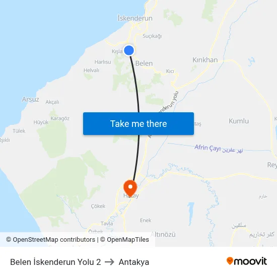 Belen İskenderun Yolu 2 to Antakya map