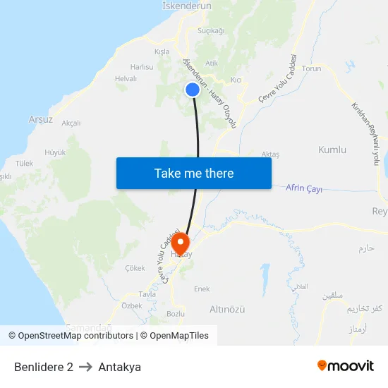Benlidere 2 to Antakya map