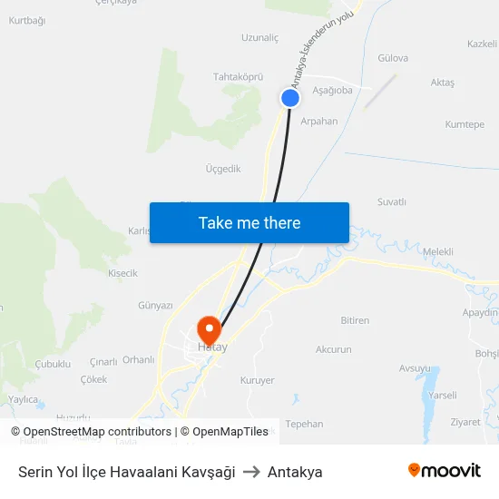 Serin Yol İlçe Havaalani Kavşaği to Antakya map