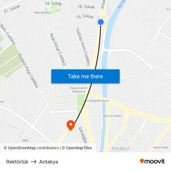 Rektörlük to Antakya map