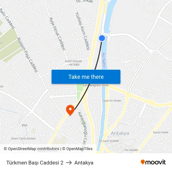 Türkmen Başı Caddesi 2 to Antakya map
