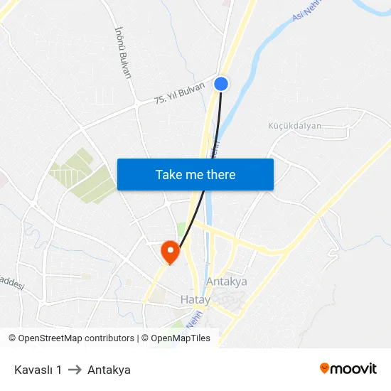 Kavaslı 1 to Antakya map