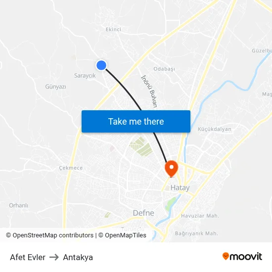 Afet Evler to Antakya map
