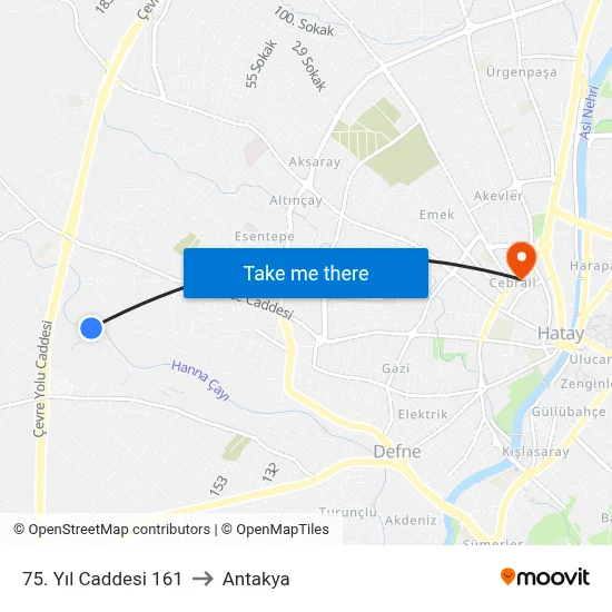 75. Yıl Caddesi 161 to Antakya map