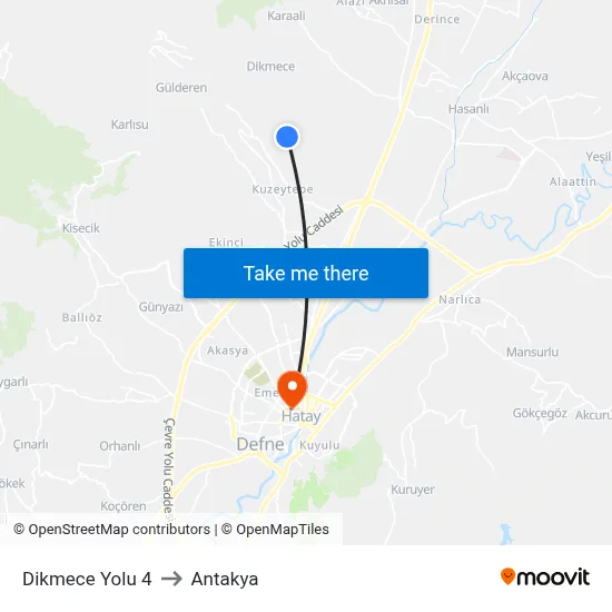 Dikmece Yolu 4 to Antakya map