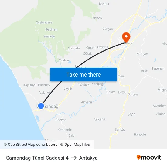 Samandağ Tünel Caddesi 4 to Antakya map