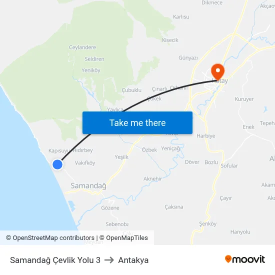 Samandağ Çevlik Yolu 3 to Antakya map