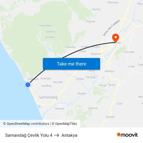 Samandağ Çevlik Yolu 4 to Antakya map
