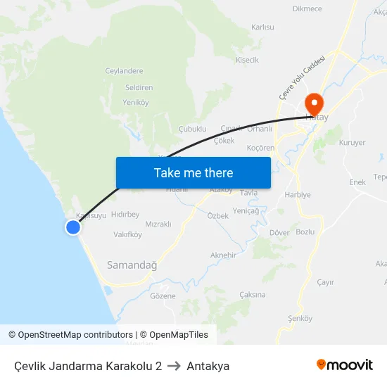 Çevlik Jandarma Karakolu 2 to Antakya map