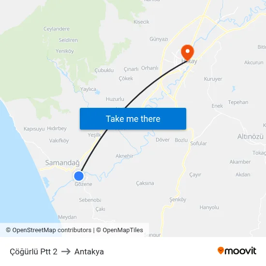 Çöğürlü Ptt 2 to Antakya map
