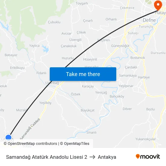 Samandağ Atatürk Anadolu Lisesi 2 to Antakya map