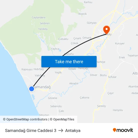 Samandağ Girne Caddesi 3 to Antakya map