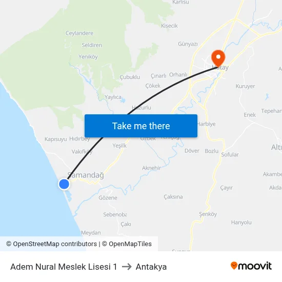 Adem Nural Meslek Lisesi 1 to Antakya map