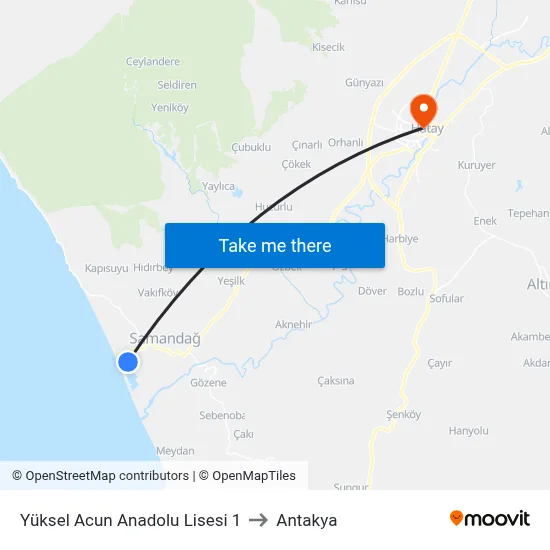 Yüksel Acun Anadolu Lisesi 1 to Antakya map