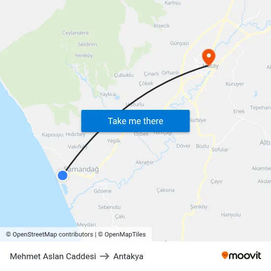 Mehmet Aslan Caddesi to Antakya map