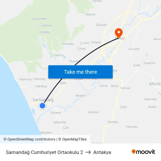 Samandağ Cumhuriyet Ortaokulu 2 to Antakya map