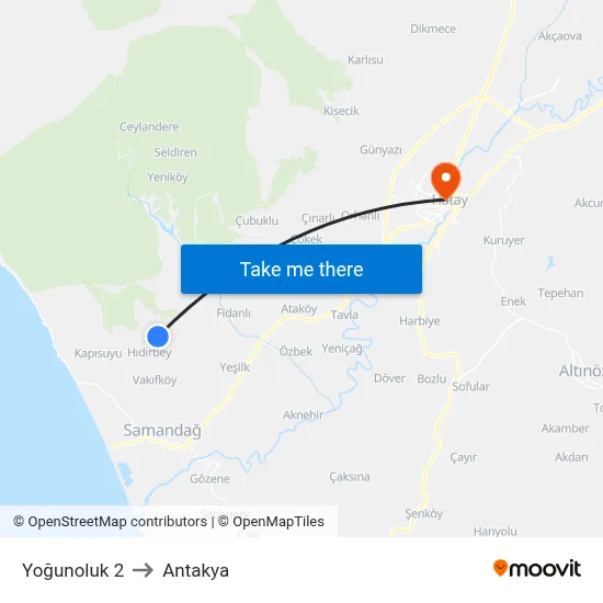 Yoğunoluk 2 to Antakya map