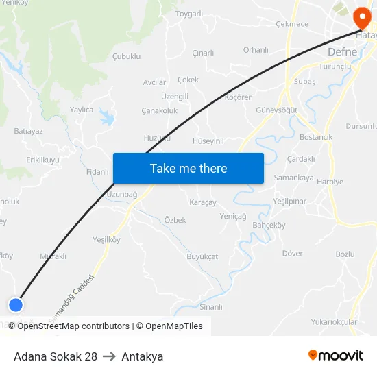 Adana Sokak 28 to Antakya map
