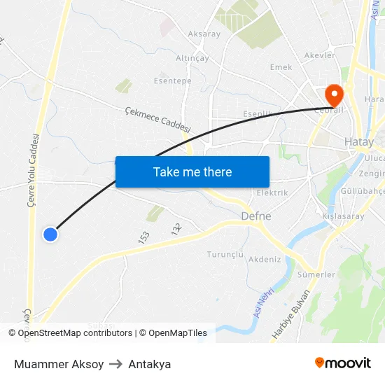 Muammer Aksoy to Antakya map