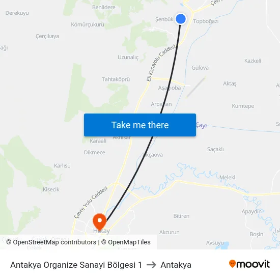 Antakya Organize Sanayi Bölgesi 1 to Antakya map