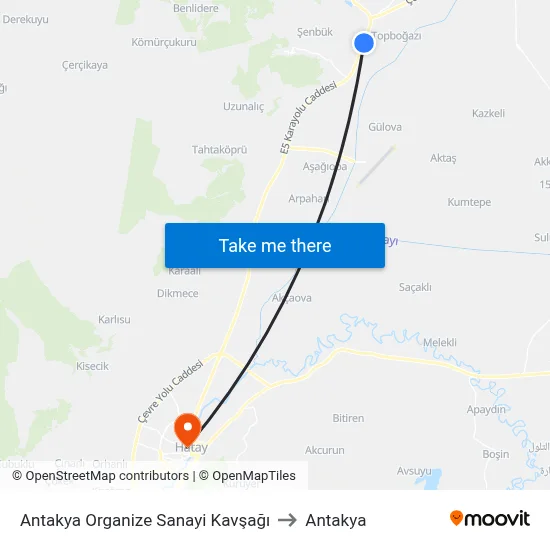 Antakya Organize Sanayi Kavşağı to Antakya map