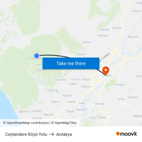 Ceylandere Köyü Yolu to Antakya map