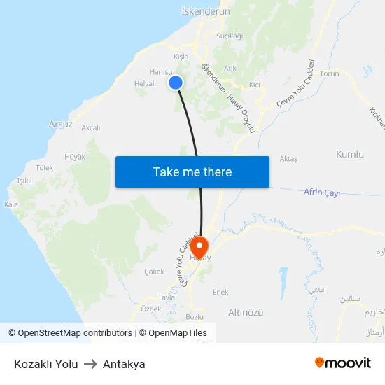 Kozaklı Yolu to Antakya map