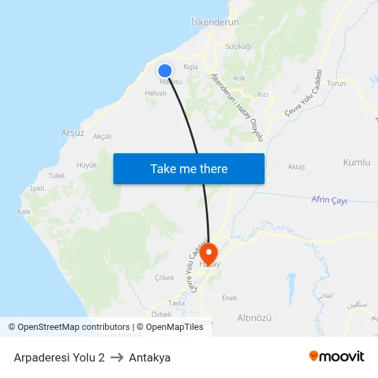 Arpaderesi Yolu 2 to Antakya map