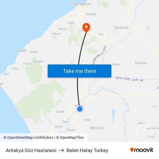 Antakya Göz Hastanesi to Belen Hatay Turkey map